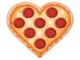 Heart shaped pepperoni pizza with a black background