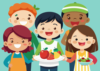 Happy Kids Healthy Food Illustration
