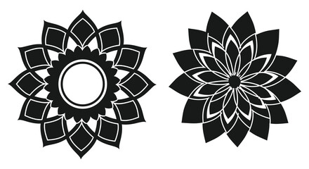 Two Black and White Floral Mandala Designs on White Background