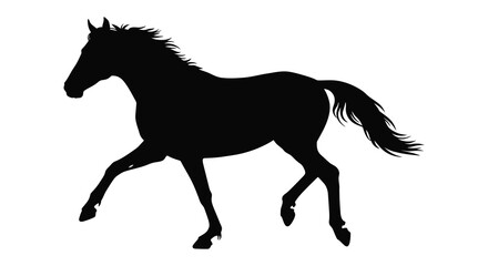 Black Horse Silhouette Running on a White Background Illustration