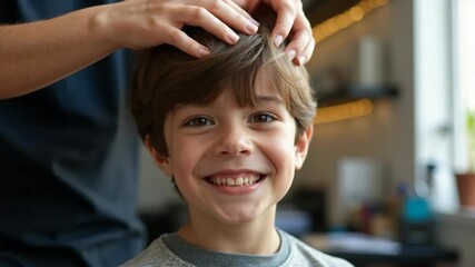 A professional haircut in progress at a contemporary salon, showcasing the skillful hands of the stylist shaping the client's hair with precision and care.