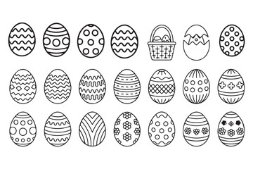 Collection of Hand Drawn Easter Eggs and Basket in Black and White Illustration Cute Easter Egg Patterns Designs
