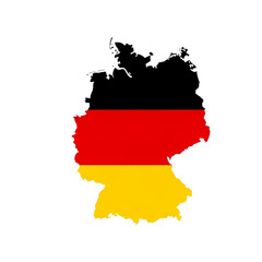 Obraz premium Map of Germany silhouette filled with the national flag colors. A patriotic symbol of German geography and national identity, isolated on white.