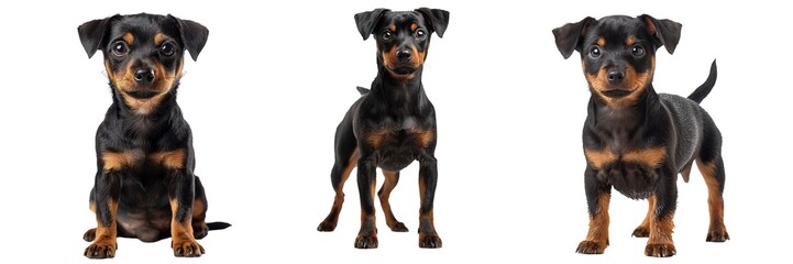 Toy Terrier Dog Set Isolated on Transparent Background. PNG.
