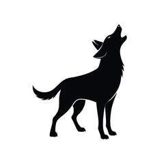 Alerting dog barking upward silhouette graphic on clean white background