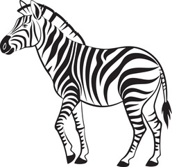 Zebra illustration with black and white stripes in a cartoon style