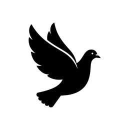 Fototapeta premium A simple black graphic of a dove in flight. This minimalist bird silhouette represents peace, hope, freedom, and spirituality.