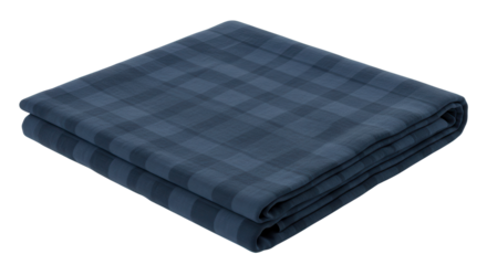 Folded blue plaid blanket in soft fabric texture  