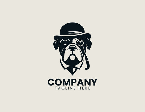 Sophisticated Bulldog Gentleman Pet British Style Vector Logo Design