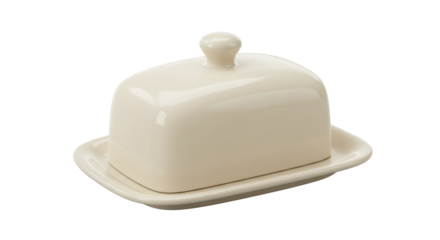 Classic white butter dish with lid and plate for serving butter  