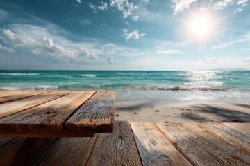 Fototapeta premium Relaxing moments on a tropical fine sandy beach with clear sea, vibrant sky, and warm sunshine captured during the afternoon