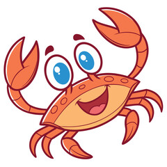 Fototapeta premium Orange crab cartoon character waves happily on a white isolated transparent background