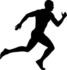 Powerful Silhouette of Male Runner Mid-Stride � Strength, Speed, and Determination on White Background