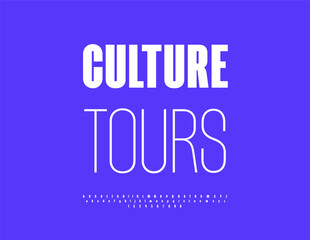 Vector Stylish emblem Culture Tours. Elegant White Font. Typography Modern Alphabet Letters and Numbers.