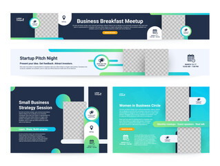 Business banner templates for a variety of business events including breakfasts, presentations and strategy sessions. Ideal for promoting networking opportunities.
