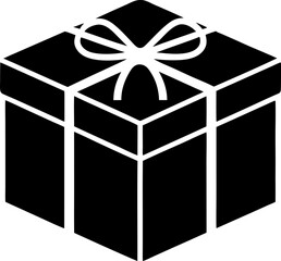 Minimalist Gift Box with White Ribbon � Modern Silhouette of Present in Bold Black and White Design