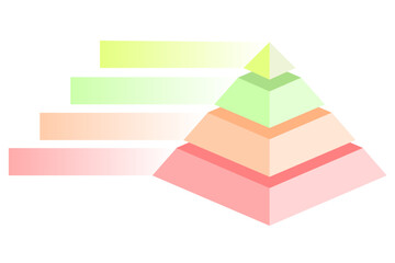 Infographic statistical of red with orange with green and yellow stepped geometric design, Pyramid shape four layers for creating stacked appearance typical of hierarchical or organizational chart