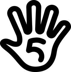 Bold Open Hand with Number 5 � Minimalist Symbol of Gesture, Communication, and Count