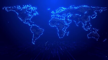 Global earth rotating digital world Earth globe rotating plexus particles space, Global digital network concept, network connection and data connections concept. Communication technology global world - Powered by Adobe