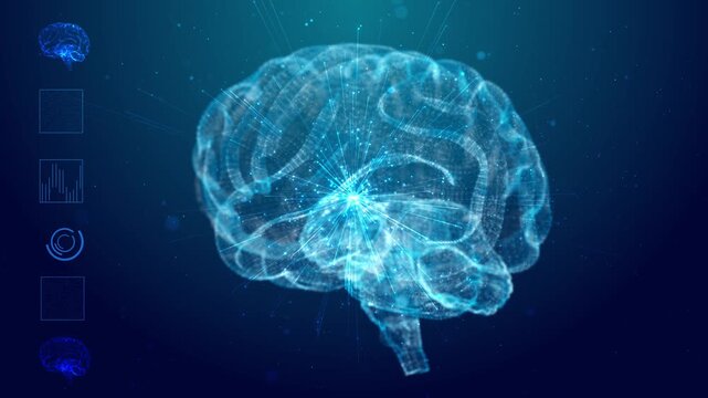 Futuristic human brain interface Brain scan technology. AI Artificial intelligence digital brain bid data deep learning computer machine. scan technology Brain scan Touch Screen Scan Interface 3D 4K