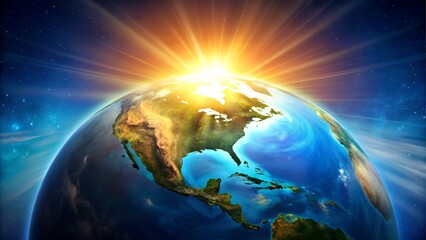 The earth with a bright sunrise