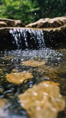 Cascading water, smooth rocks, tranquil scene