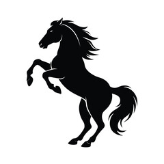 Majestic horse rearing up silhouette on a clean white background for design projects