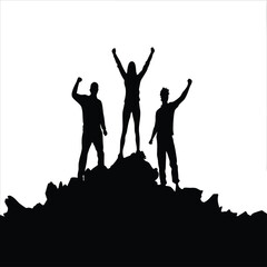 Obraz premium Silhouette of People Reaching the Summit A Symbol of Success and Overcoming Challenges Together Celebrating Achievement