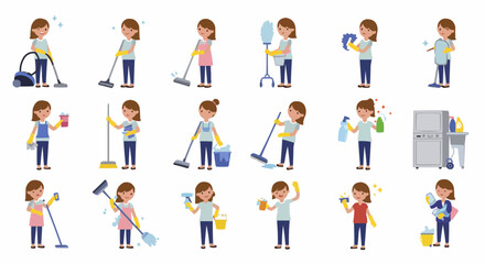 A collection of images displaying a cleaning woman.