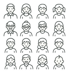 Diverse cartoon characters grid with various facial expressions