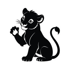 Adorable lion cub playing with its paw a charming silhouette design