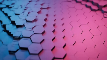 Abstract hexagonal pattern with a vibrant gradient of blue and pink hues, creating a dynamic and textured background. - Powered by Adobe