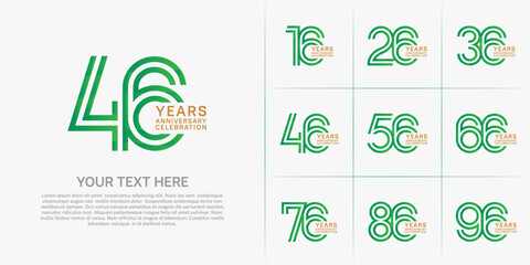 Anniversary logo set with double line number style. green and brown color can be use for special moment
