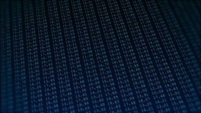 Digital data network animation depicting binary code data processing. Digits, lines AI Big Data Fusion, Future of Advanced Data Analysis, abstract point clouds computer network dark blue background