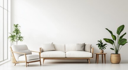 Bright, minimalist living room scene