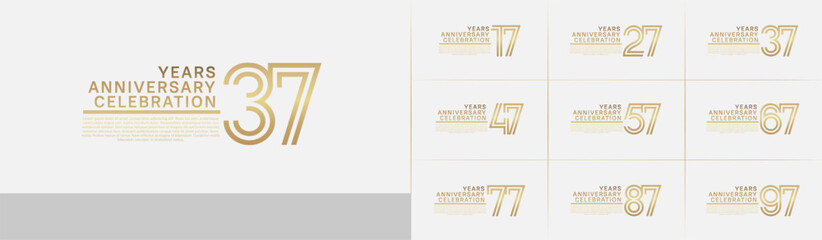 Anniversary logo set with double line number style. gold color can be use for special moment