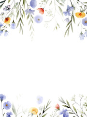 Fototapeta premium Delicate watercolor floral border isolated on transparent background