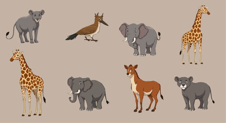 Obraz premium Illustration of diverse animals, showcasing the beauty of wildlife, with various species in their natural forms.