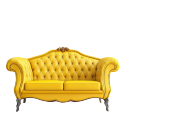 Yellow sofa on white background,png