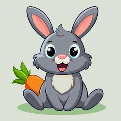 Cute Cartoon Gray Rabbit with Carrot