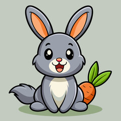 Cute Cartoon Gray Rabbit with Carrot