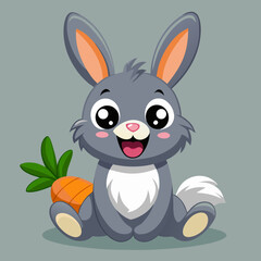 Cute Cartoon Gray Rabbit with Carrot
