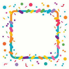 Colorful confetti border frame repeat pattern. Great for a birthday party or an event celebration invitation or decor. Surface pattern design.