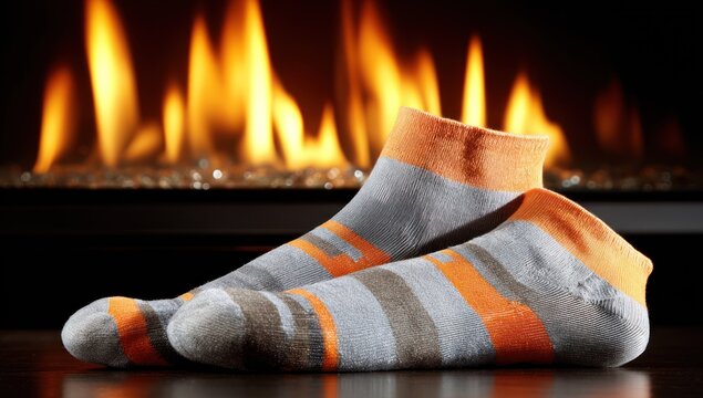 Cozy socks near a fireplace - Powered by Adobe