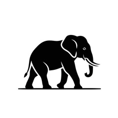 Obraz premium A majestic walking elephant silhouette, a simple black vector icon. A powerful graphic symbolizing wildlife, nature's strength, and gentle giants.