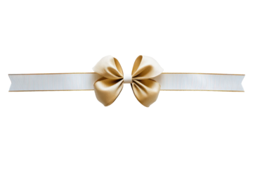Elegant golden bow on striped fabric headband isolated on transparent background. Elegant gold ribbon and bow on a white background.