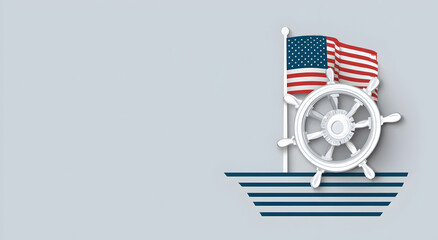 Columbus day United States national flag with ship  stars and stripes, a patriotic symbol