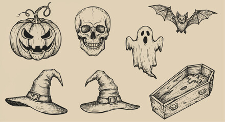 Obraz premium Halloween-themed sketch illustrations.