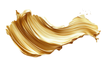 Golden paint smear brush stroke texture isolated on transparent background. Elegant golden paint stroke isolated on white background.