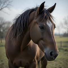 Obraz premium A majestic horse standing outdoors, surrounded by nature, highlighting its strength, grace.